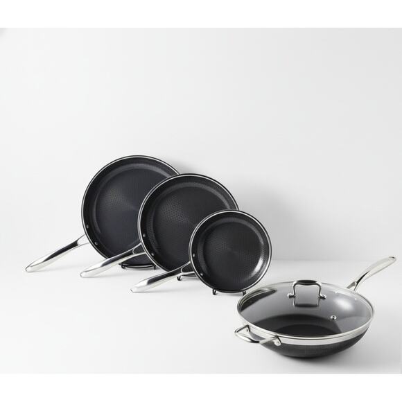 HEXCLAD 5 Piece Nonstick Stainless Steel Frying Pan Set 8 10 12 Wok $600 - Picture 1 of 10